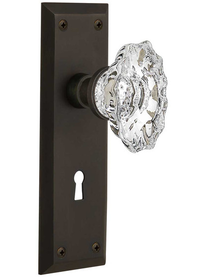 New York Style Mortise-Lock Set with Chateau Crystal Glass Knobs in Oil-Rubbed Bronze.